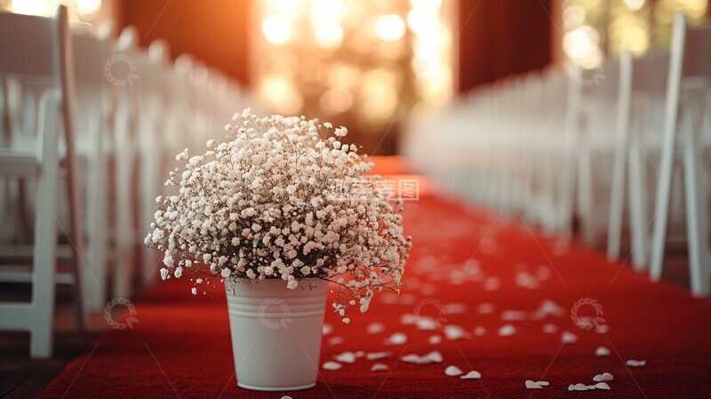 高清大图下载【趣麦麦图】白色婚礼椅与红毯