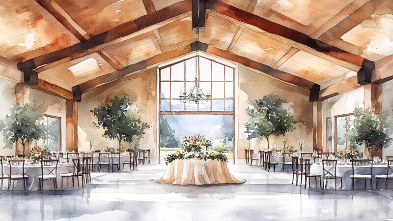 高清大图下载【趣麦麦图】婚礼大厅水彩插画1