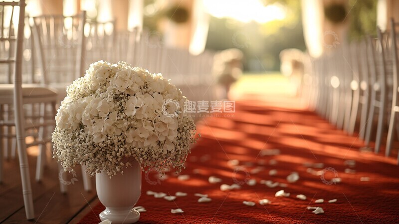 高清大图下载【趣麦麦图】白色婚礼椅与红毯1