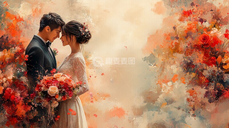 高清大图下载【趣麦麦图】3D动画水彩婚礼背景