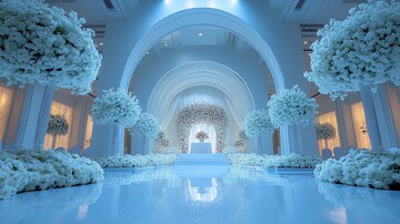 婚礼大厅白色花艺布置2