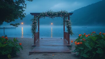 海滩婚礼装饰与晨雾1