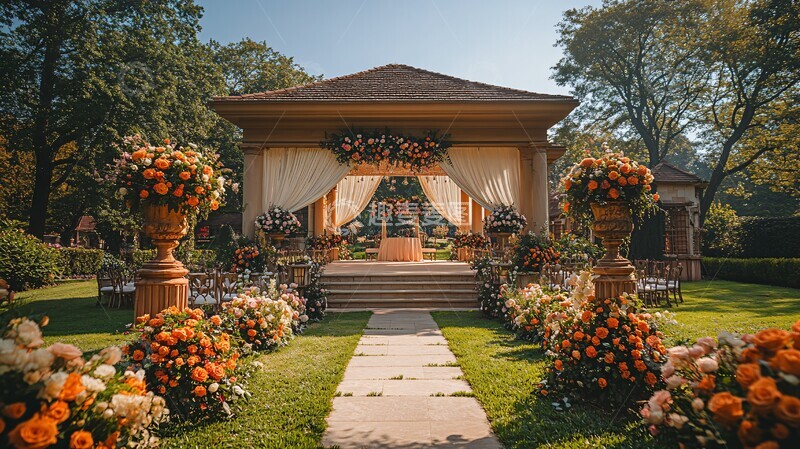 婚礼场地绿草坪舞台装饰