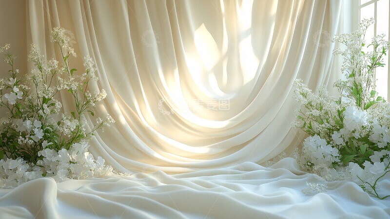 高清大图下载【趣麦麦图】奶油色窗帘背景1