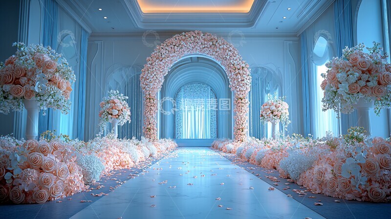 高清大图下载【趣麦麦图】婚礼大厅白色花艺布置1