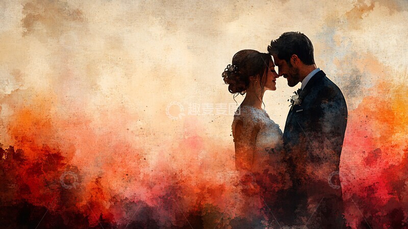 高清大图下载【趣麦麦图】3D动画水彩婚礼背景1