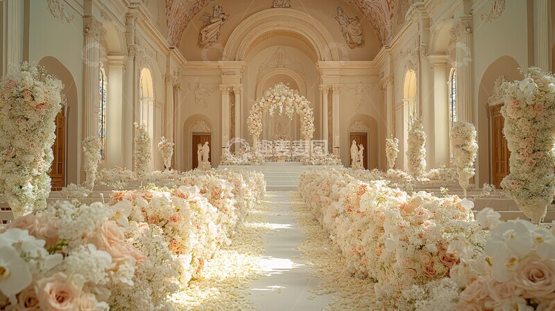 高清大图下载【趣麦麦图】白色婚礼花坛室内布置2