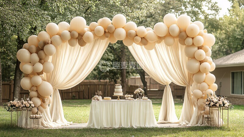 高清大图下载【趣麦麦图】生日派对象牙窗帘户外场景1