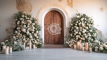 教堂门前的白花与蜡烛2