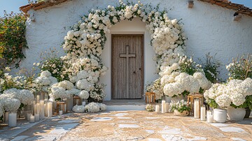 教堂门前的白花与蜡烛1