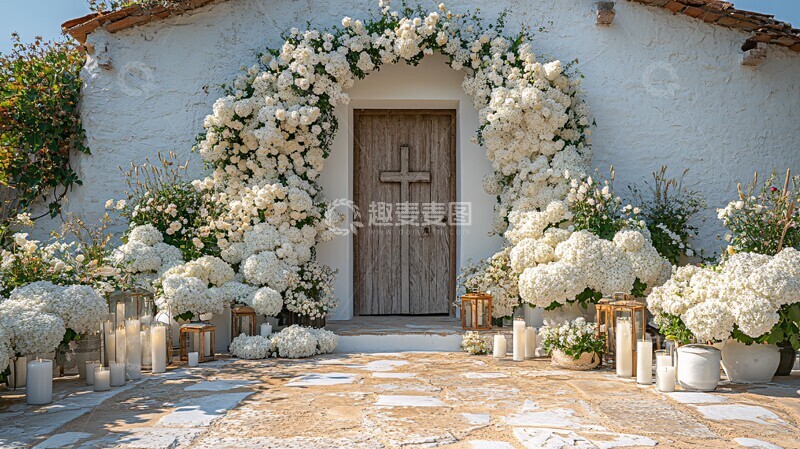 高清大图下载【趣麦麦图】教堂门前的白花与蜡烛1