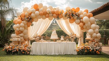 生日派对象牙窗帘户外场景