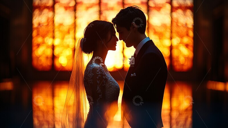 高清大图下载【趣麦麦图】新娘新郎日落对视1