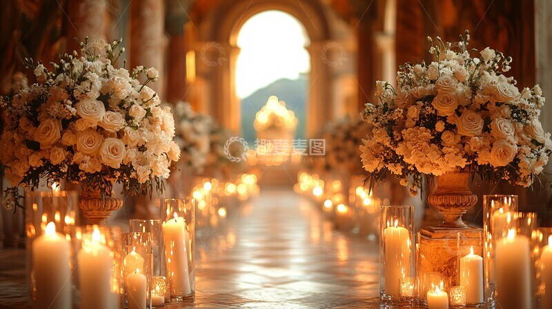 高清大图下载【趣麦麦图】烛光与白花装饰的接待厅1