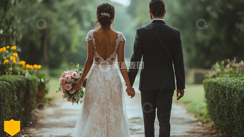 高清大图下载【趣麦麦图】亚洲情侣婚礼背影2