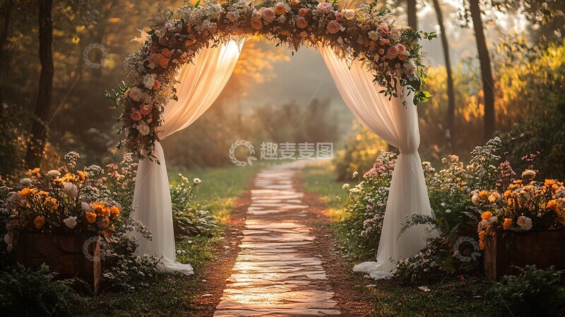 高清大图下载【趣麦麦图】白色薄纱婚礼拱门2