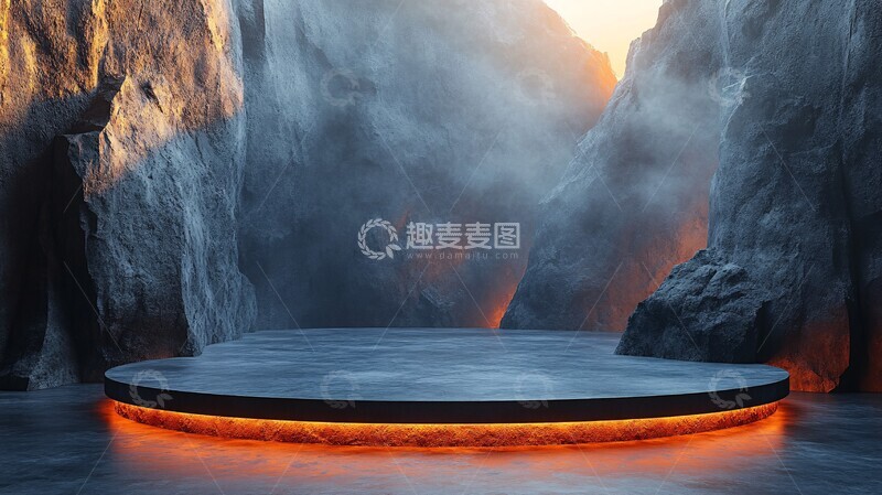 高清大图下载【趣麦麦图】圆形讲台橙色背景工业风格