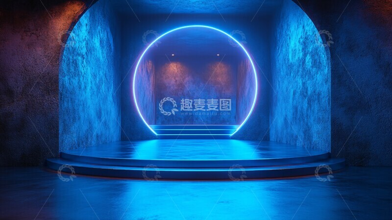 高清大图下载【趣麦麦图】蓝色圆形讲台2