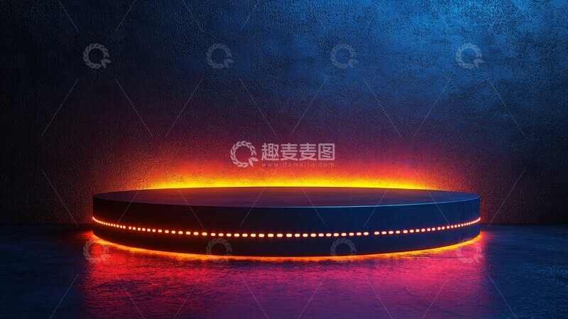 高清大图下载【趣麦麦图】圆形讲台橙色背景工业风格1