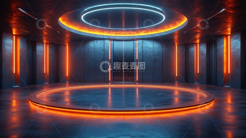 高清大图下载【趣麦麦图】圆形舞台科技风格C4D渲染1