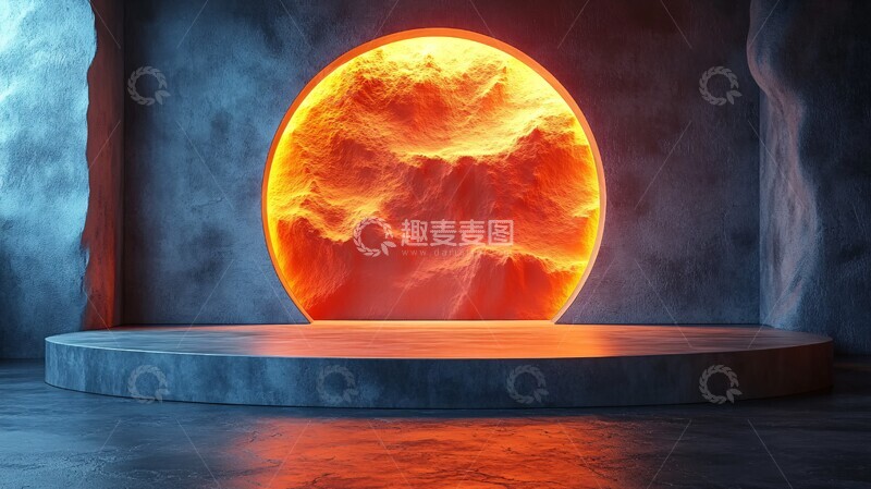 高清大图下载【趣麦麦图】圆形讲台橙色背景工业风格2