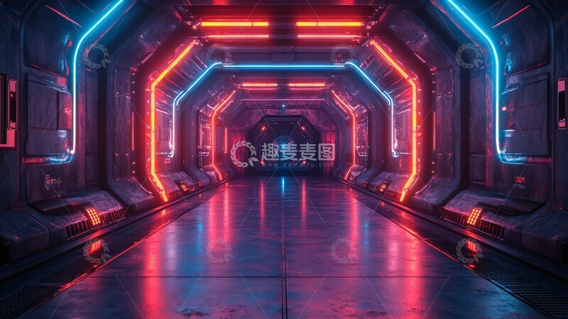 高清大图下载【趣麦麦图】未来科技讲台与蓝色霓虹灯1