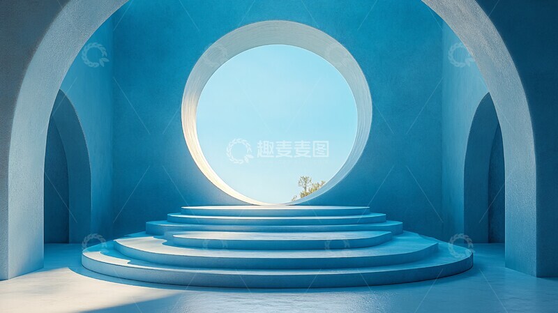 高清大图下载【趣麦麦图】蓝色圆形讲台1