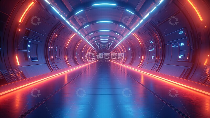 高清大图下载【趣麦麦图】蓝色圆形舞台未来科技展示1