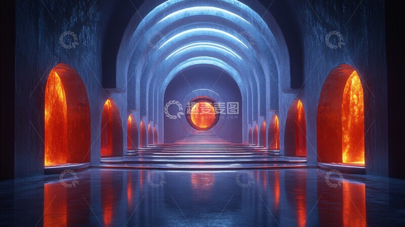 高清大图下载【趣麦麦图】科幻舞台设计镜像背景1