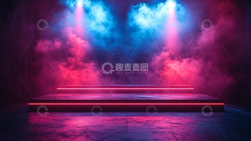 高清大图下载【趣麦麦图】-舞台上的黑白蓝霓虹光