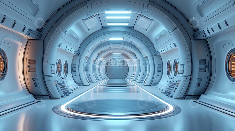 高清大图下载【趣麦麦图】蓝色白色圆形讲台未来设备1