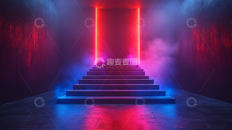 高清大图下载【趣麦麦图】霓虹舞台3D渲染产品展示