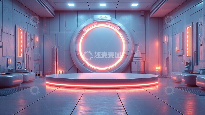 高清大图下载【趣麦麦图】蓝色白色圆形讲台未来设备
