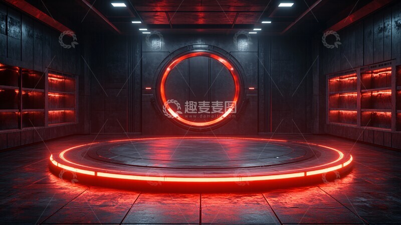 高清大图下载【趣麦麦图】黑色红色圆形平台1