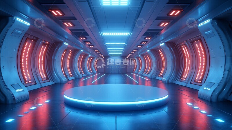 高清大图下载【趣麦麦图】蓝色白色圆形讲台未来设备2