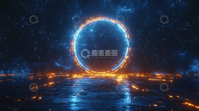 高清大图下载【趣麦麦图】黑暗空间中的光环舞台1