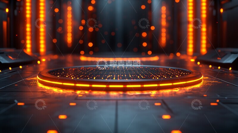 高清大图下载【趣麦麦图】科技讲台黑橙背景2