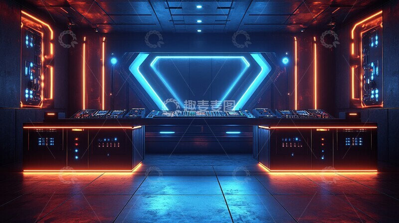 高清大图下载【趣麦麦图】现代DJ台几何形状LED灯光