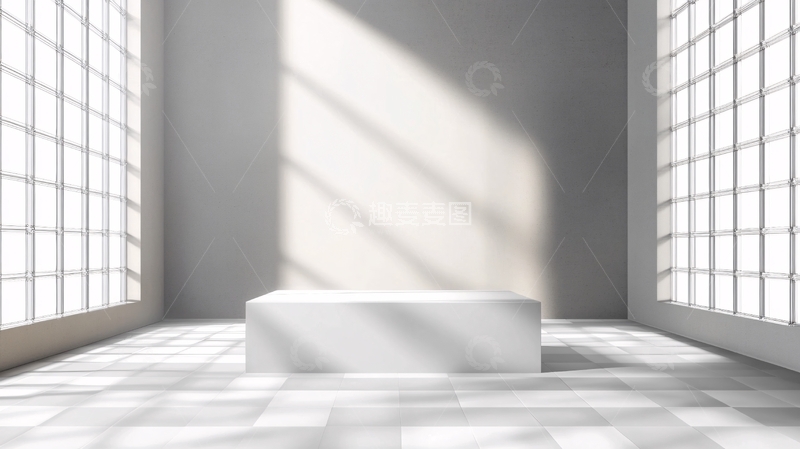 高清大图下载【趣麦麦图】简约空旷室内白色展台场景906