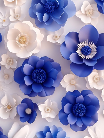 蓝白花朵插画图案168