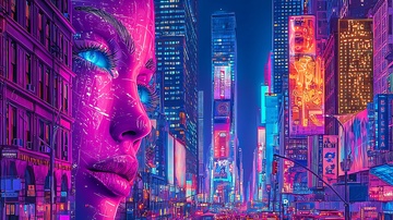 霓虹都市中的梦幻人脸插画076