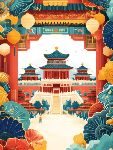 中式古风建筑插画场景357