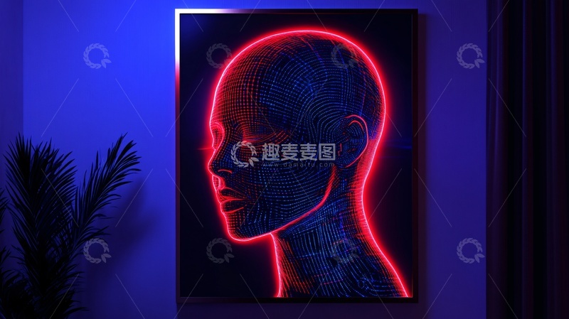 高清大图下载【趣麦麦图】-霓虹灯光勾勒的人头艺术画539