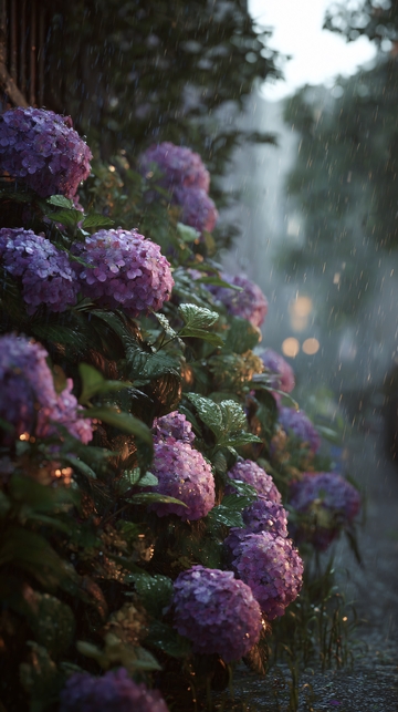 雨中绽放的紫色绣球花754