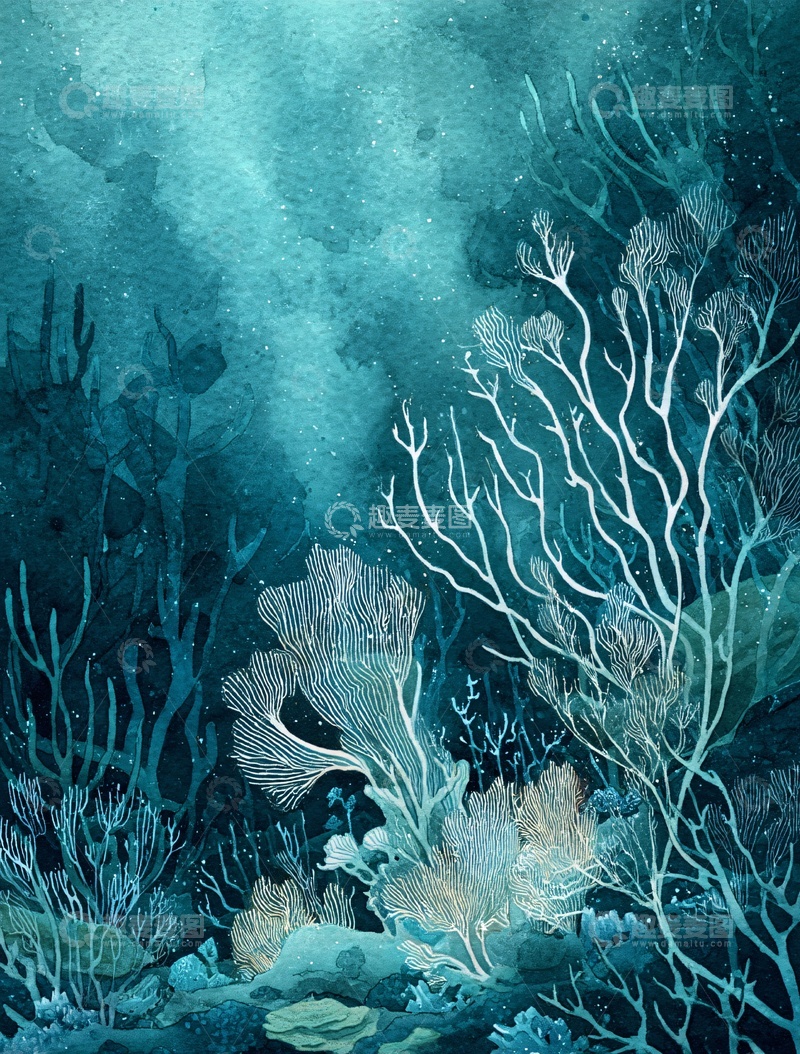 高清大图下载【趣麦麦图】-海底珊瑚插画景象097