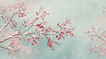 雪中红果树枝插画833