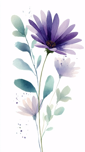水彩风格紫色花卉插画012