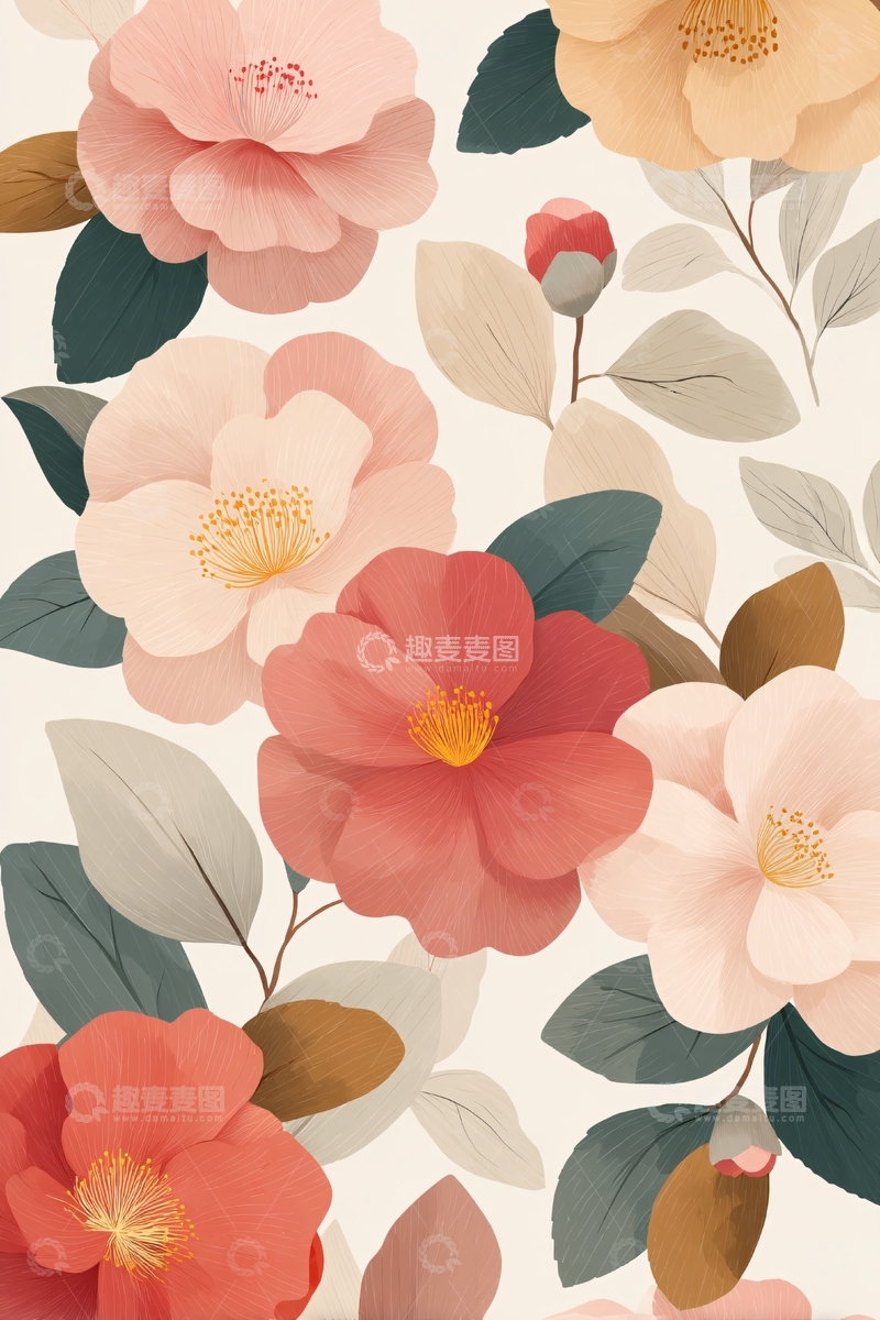 高清大图下载【趣麦麦图】-唯美花卉图案插画256