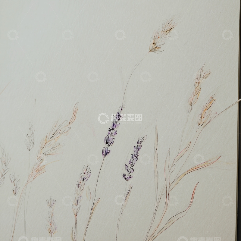 高清大图下载【趣麦麦图】-手绘的薰衣草与麦穗画面946