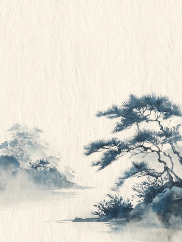 中式水墨山水松树图218